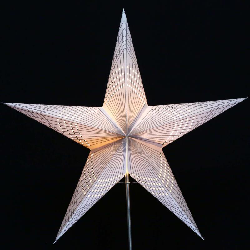 PRISMA weiß/Glitter silber - Faltbarer Leuchtstern, Weihnachtsstern aus Papier mit 5 Zacken, 60 cm